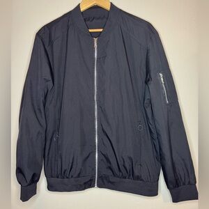 Manfinity Bomber Jacket Mens Medium Black Lightweight Zip Up Minimal Streetwear
